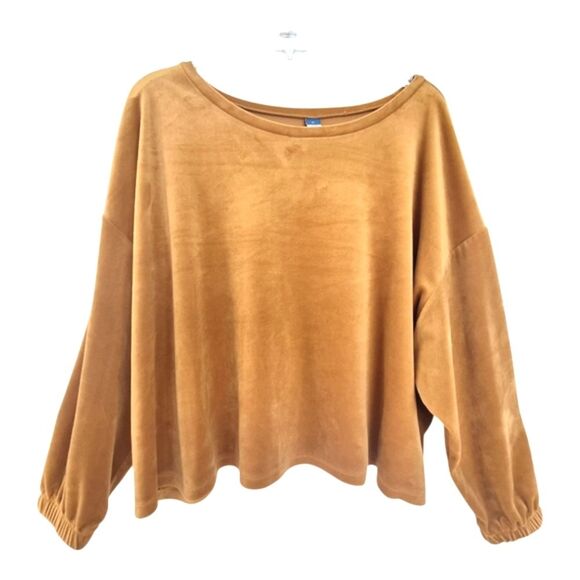 Old Navy Velvet Crop Drop Shoulder Balloon Sleeve Womens 3X Gold Mustard - Picture 2 of 10
